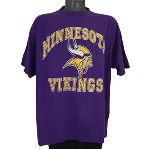 Vintage 90s Minnesota Vikings Classic Logo 7 Purple NFL T-Shirt Mens 2XL Y2K
